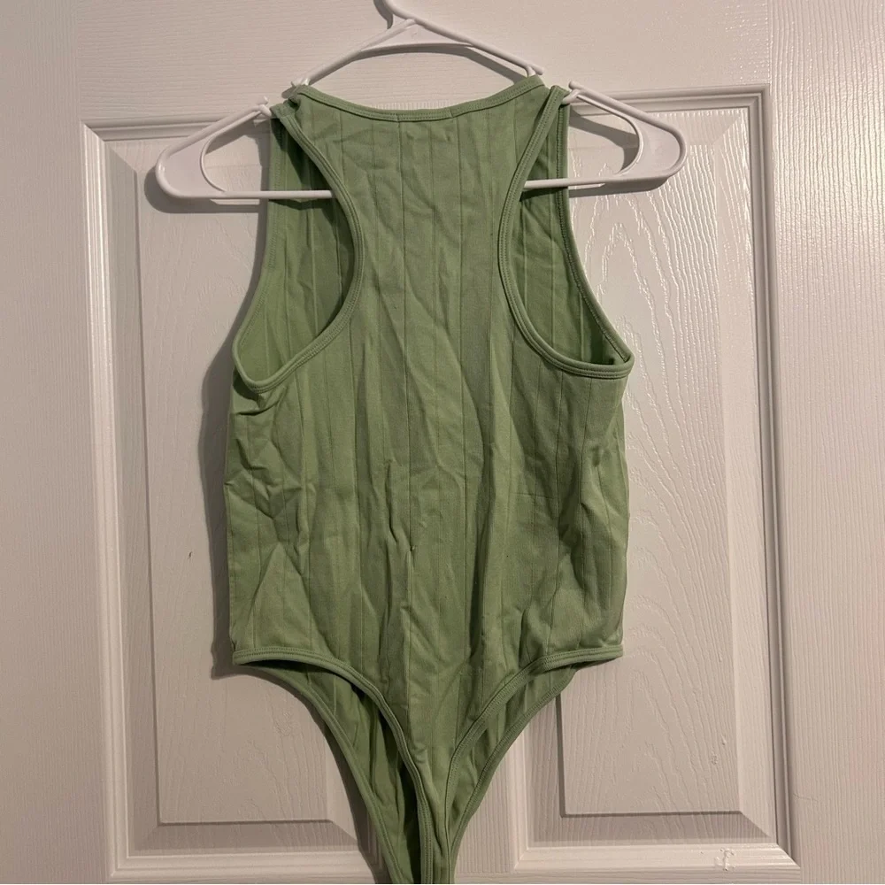 Forever 21 Ribbed Sleeveless Crew Neck Classy Basic Light Green Bodysuit